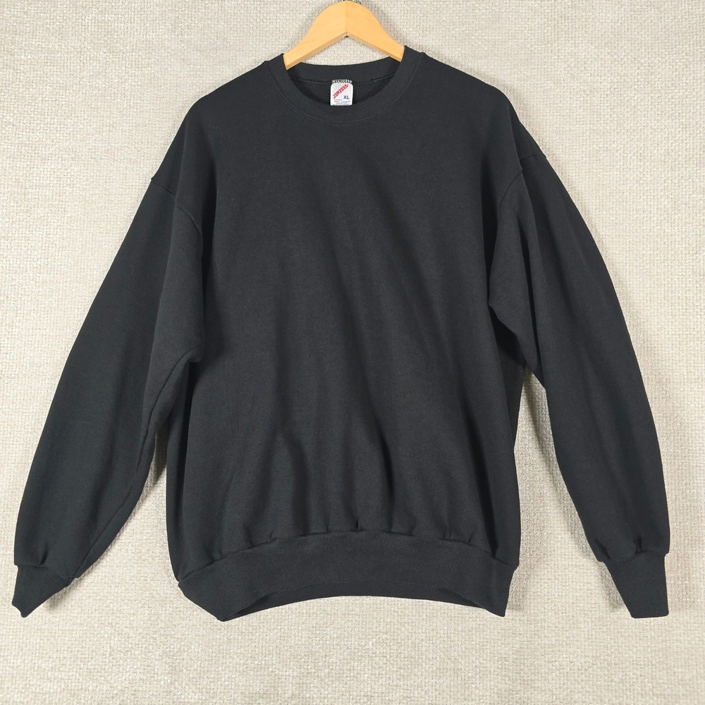 Vintage 90s Jerzees Sweatshirt Mens XL‎ Black Crewneck Fleece Blank Made In USA